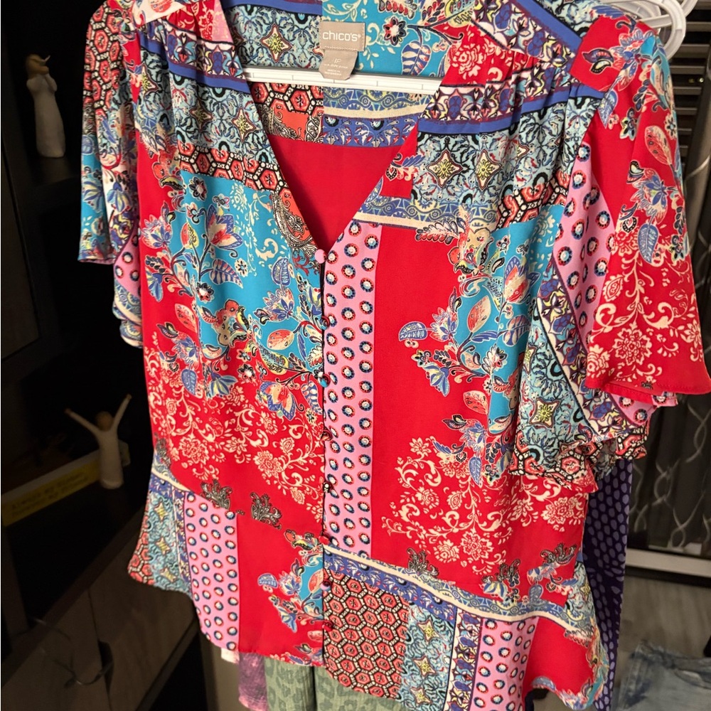 Red and Blue Patterned Top